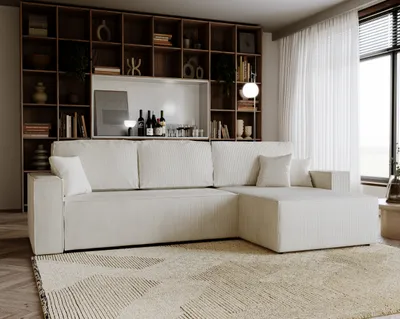 Produktbild von Ecksofa mit Schlaffunktion Amalia L - Ecksofa Cord -RECHTS, Ecksofa Beige, L-Form, Schlafsofa, Ecksofas schlaffunktion Beige, Eckcouch
