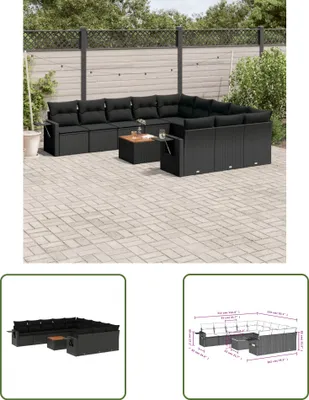 Produktbild von The Living Store 12-tlg. Garten-Sofagarnitur mit Kissen Schwarz Poly Rattan