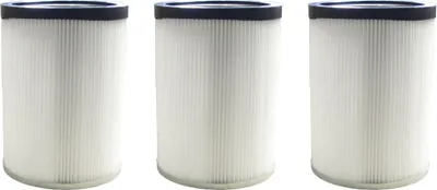 Three cylindrical air filters are shown side by side against a white background.