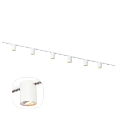 Produktbild von Qub 1-Phasen-Schienensystem – GU10 – 400 cm – I-Form – 6 Viror Orbit Spots – Schienensystem – Weiß