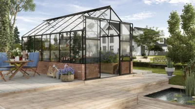 Obrázok produktu pre Vitavia skleník "Cassandra 11500" čierny 11,5 m² bez spodnej steny, 3 mm tvrdené bezpečnostné sklo