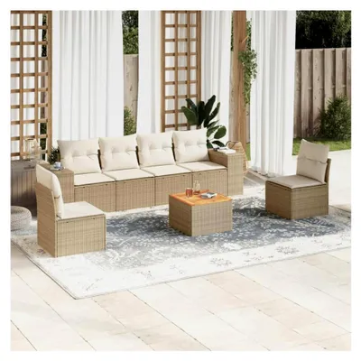 Produktbild von 7-teiliges Garten-Sofagarnitur mit Kissen, Loungemöbel Set für Terrasse und Garten, Beige, Poly Rattan