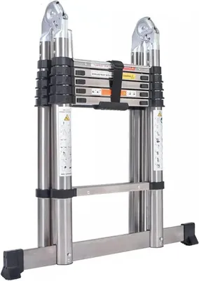 Produktbild von Verdickte Teleskopleiter, ausziehbare Edelstahl-Trittleiter, zusammenklappbare Verlängerungsleiter, A-Rahmenleiter, stabiler und langlebiger als Aluminiumleiter, 3,8 m + 6,2 Fuß