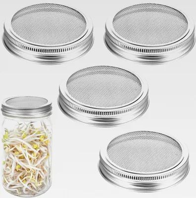Produktbild von 4 Stück 304 Edelstahl Sprossenglas Deckel Kit, 86mm Haltbarkeit decke Keimglas für hervorragende Belüftung Weithals Einmachgläser Samen Sprießen Bildschirm für die Herstellung