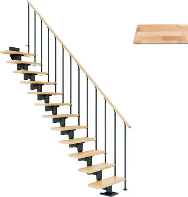 Produktbild von Pertura Mittelholmtreppe Chiron Buche Leimholz Anthrazit Gerade 75 cm 13 Stufen / 14 Steigungen Stabgeländer Anthrazit