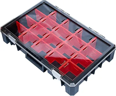 Produktbild von Sortierkasten 20 Fächer | HxBxT 11x39x60cm | Schwarz/Rot