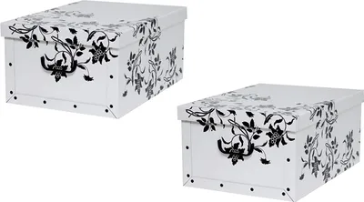 Produktbild von Set: 2 x Deko Karton "Barock Blumen" in Weiß mit schwarzer Blumenranke. Maße: ca. 51 x 37 x 24 cm