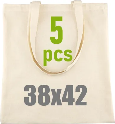 Produktbild von Jutetasche 38x42cm, Baumwolltasche mit langen Tragegriffen, Unbedruckt, 100 , Set von 5