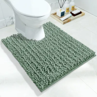 Image de Tapis de bain antidérapant, doux, lavable en machine, en microfibre, absorbant, 51 x 61 cm, vert (forme en U)
