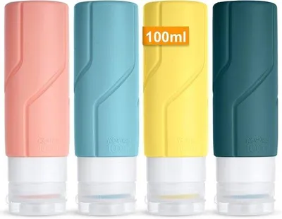 Produktbild von Famanu Reiseflaschen Set - 4 Stück - 100 ml - Silikon - Auslaufsicher - BPA-frei