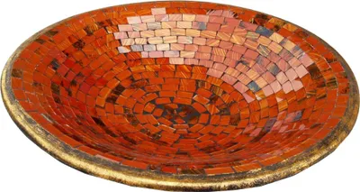 Produktbild von Runde Mosaikschale, Untersetzer, Dekoschale, Handgearbeitete Keramik & Glas Obst Schale - Design 2, Orange, Keramik,Glas, Größe: Groß (Ø 46 cm)