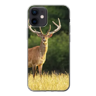 Produktbild von MuchoWow® Handyhülle Schutzhülle Hülle für iPhone 12 Hirsch - Geweih - Gras - Natur - Tiere - Grün Silikon Softcase Handy Hülle - Schutzhülle