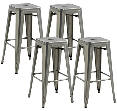Produktbild von Set aus 4 stapelbaren Barhockern im Industriestil, Sitzh?he 76 cm, silberfarbenes Metall