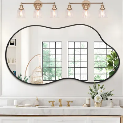 Immagine prodotto di Specchio da parete, cornice in metallo nero, forma irregolare, dimensioni 50 x 90 cm