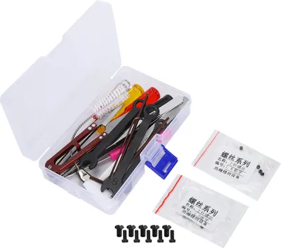Image de Kit d'outils pour machines à coudre : pinces, tournevis, ciseaux et brosse, avec boîte de rangement