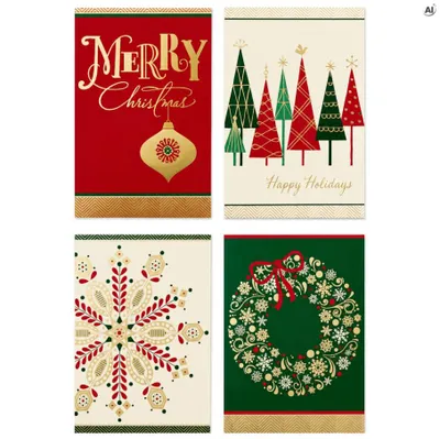 Weihnachtskarten Set 24 Stück mit Weihnachtsgrüßen, festliche Grußkarten zu Weihnachten als Geschenk