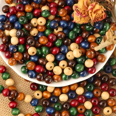 500 Holzperlen, 10 mm, bunt, rund, mit Loch, DIY-Schmuck