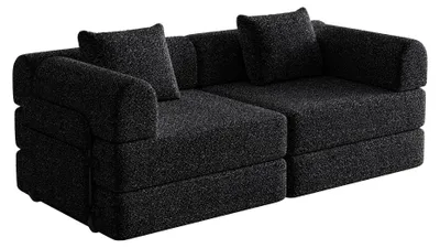 Imagen del producto de Sofá cama de chenilla 2 en 1 - Sofá cama - Sofá convertible - Sofá lounge - Sofá abatible - Con espacio de almacenamiento en los reposabrazos