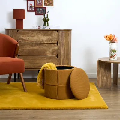 Image de Pouf - HOME DECO FACTORY - Jules - Rangement - Tressé - Jaune