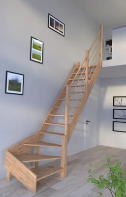 Produktbild von Wangentreppe Rhodos in 1/4 gewendelter Ausführung rechts-Eiche-Holz-Holz Design Geländer-rechts-ohne Setzstufen