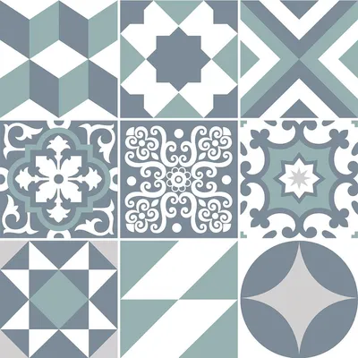 Obrázok produktu pre Samolepiace nálepky na obklady do kuchyne a kúpeľne – 9 nálepiek s motívom cementových obkladov (Azulejos Aluzzo) – 9 nálepiek, 30 x 30 cm