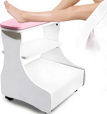 Produktbild von Fußstütze mit Rollen für Pediküre, Rosa/Weiß - Fußstütze für Maniküre - Fußstütze für den Salon - Fußbank für Pediküre