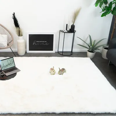Zdjęcie produktu dla Consilio Concept dywan futrzany 160x230 kość słoniowa dywan supersoft 50 mm wysokość miękkie imitacja futra królika biały kremowy kość słoniowa
