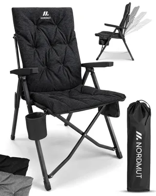 Imagen del producto de Silla de camping plegable con respaldo alto, con 4 posiciones de ajuste, capacidad de carga de 140 kg, ideal para uso en exteriores