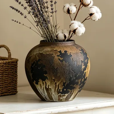 Immagine prodotto di Vaso in Vetroceramica, stile rustico, nero, 19,5 cm, ideale per il soggiorno
