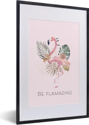 Produktbild von MuchoWow® MuchoWow® Gerahmtes Poster Flamingo - Blumen - Zitate 40x60 cm - Poster mit zchwarzem Bilderrahmen - Poster in Rahmen