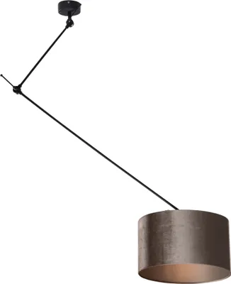 Produktbild von QAZQA - Klassisch I Antik Hängelampe I Pendellampe I Pendelleuchte Schwarz mit Samtschirm Taupe 35cm - Blitz I Wohnzimmer I Schlafzimmer - Stahl Länglich I Rund - LED geeignet E27