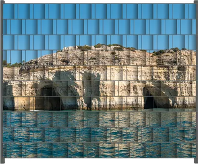 Produktbild von Wallario Zaunsichtschutz mit Motiv Steilküste mit Höhlen für Ein- und Doppelstabmatten Zäune in der Größe 250 x 200 cm