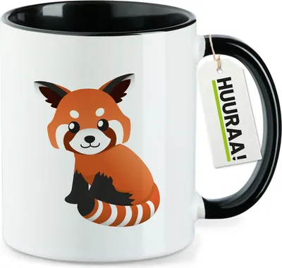 Produktbild von Huuraa Kaffeetasse Roter Panda Comic 330ml Schwarz Keramik Kaffeebecher Geschenkidee