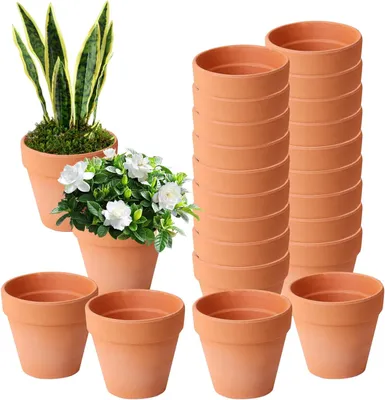 Productafbeelding van Kleine bloempotten van terracotta, 5,5 x 5 cm, 24 stuks, geschikt voor planten en decoratie