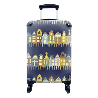 Produktbild von MuchoWow® Koffer Handgepäck Trolley Rollkoffer Kleine Reisekoffer mit 4 Rollen - Muster - Häuser - Gebäude - Cabin Size < 55x40x23 cm & 55x40x20 cm - Fotokoffer - Kabinenkoffer - Boardgepäck - Reise-Box - Reisekoffer - Reisegepäck - Koffer mit Bild - Trolley für Kinder