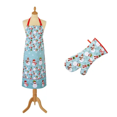 Produktbild von Küchenschürze und Ofenhandschuh - Schürze Schneemänner Winter - Snowmen SET