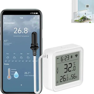 Produktbild von Smarter Temperatur- & Feuchtigkeitssensor für Zuhause – LCD-Uhr, ZigBee Funk, komfortable Fernüberwachung