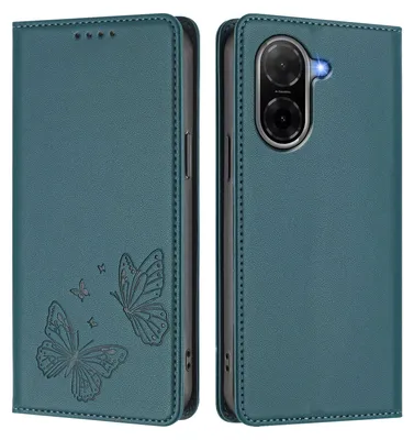 Produktbild von Lederhülle für Xiaomi Redmi A5 4G, Schmetterling Prägung Leder Brieftasche Schutzhülle mit Ständer Grün