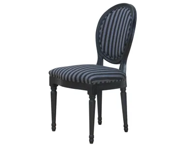 Image de Rokoko/Amaretta Chaise de salle à manger, noir antique, tissu noir rayé.