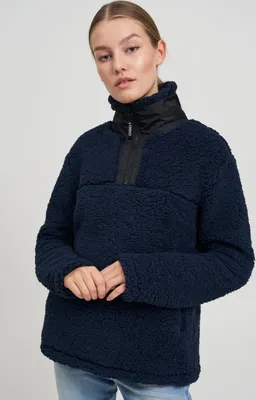 Produktbild von OXMO OXELINA Troyer Sweatshirt Damen Pullover Sweater mit Teddy Fell mit Stehkragen