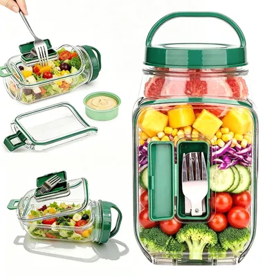 2er-Set Salatbox To Go mit seitlicher Öffnung, 1000 ml, grün