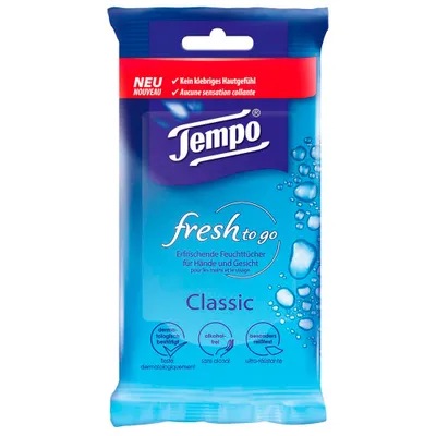 Image de Tempo fresh to go Classic 10 lingettes humides rafraîchissantes pour les mains et le visage