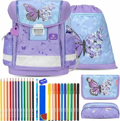 Produktbild von Belmil Schulranzen Set Classy Purple Blue Butterfly 10-teilig gefüllt