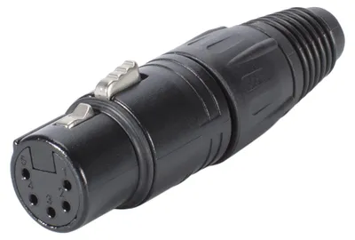 Produktbild von NEUTRIK® XLR, 5-pol , Metall-, Löttechnik-Kabelbuchse, vergoldete(r) Kontakt(e), gerade, schwarz verchromt