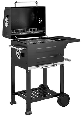 Produktbild von Holzkohlegrill Kompakt Grillwagen mit Deckel Thermometer Grillrost Seitentisch Aschefach Lüftungsschlitzen