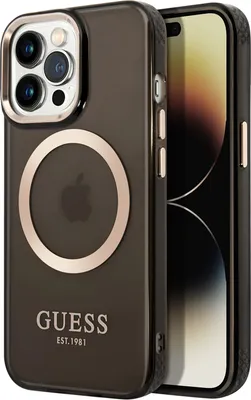 Produktbild von Guess GUHMP14LHTCMK iPhone 14 Pro 6,1  schwarz/schwarzes Hartschalenetui Gold Outline Translucent MagSafe Handyhülle