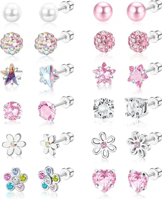 Immagine prodotto di JeweBella 12 Paia di piccoli orecchini a perno Set di orecchini con piercing a farfalla fiore cuore Zirconia