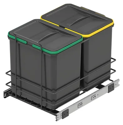 Productafbeelding van Emuca recyclingcontainers voor de keuken, 2x16 liter, met bodemmontage en handgreep