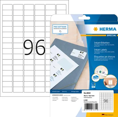 Obrázek produktu pro Inkoustové etikety A4 bílé 30,5x16,9 mm matný papír 2400 ks.