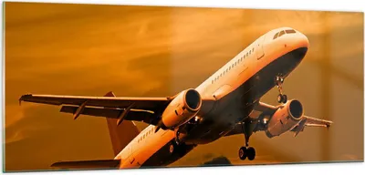 Produktbild von Bilder auf glas - Passagier Flugzeug Flugzeug Flügel - 100x40cm - Glasbilder - Wandbilder - Kunstdruck - Wanddekoration aus Glas - Glas Bilder - Wandbild auf Glas - GAB100x40-0368